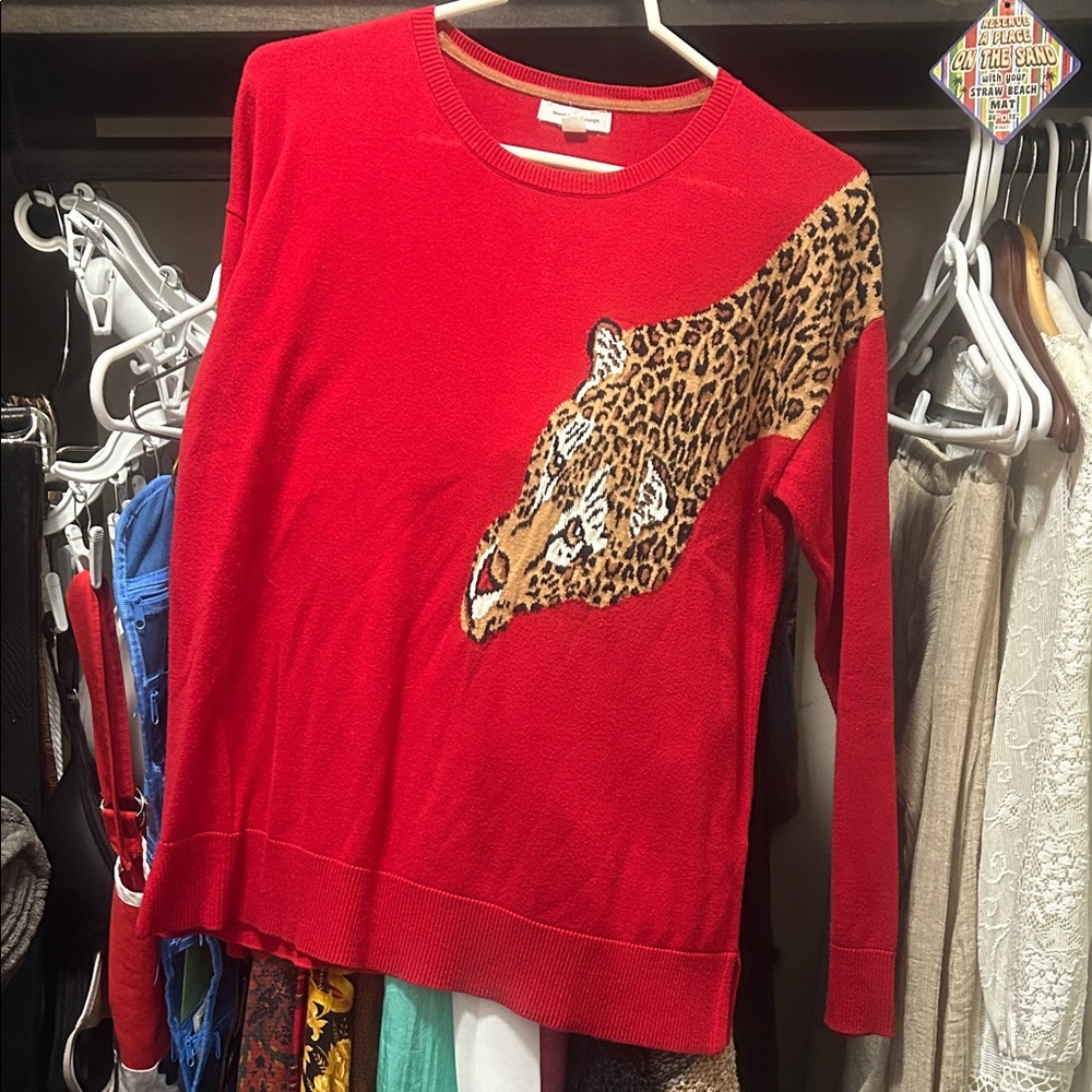 Beach Lunch Lounge Sz L Red Leopard Print Crew Neck Sweater GUC